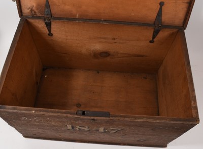 Lot 801 - Mid-19th century grained pine box, emblazoned with date 1847, 55cm wide