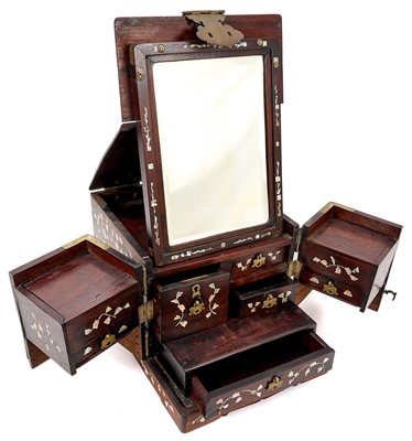 Lot 741 - 19th century Chinese rosewood mother of pearl inlaid dressing table box