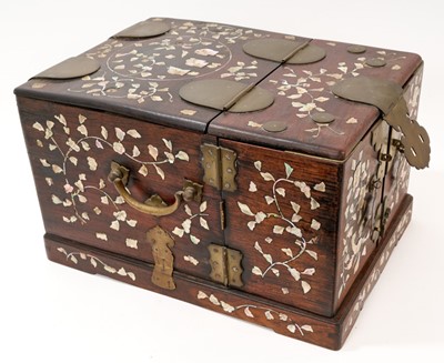Lot 741 - 19th century Chinese rosewood mother of pearl inlaid dressing table box