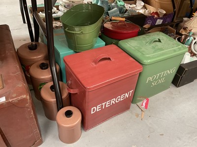 Lot 455 - Group of reproduction vintage style tins, storage jars and a pail.