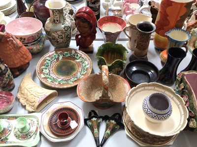 Lot 302 - Majorca comport, Mailing bowl and pair of candlesticks on a tray, Mason's vase, various other pottery and ceramics