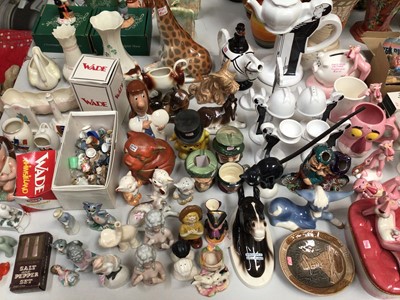 Lot 309 - Collection of animal and figure ornaments including Wade, USSR, Pink Panther, ceramic half dolls, thimbles etc