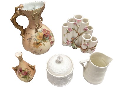 Lot 328 - Royal Worcester blush ivory jug and small bottle vase, together with three other pieces of Worcester