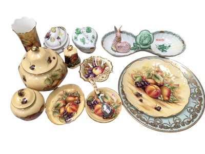 Lot 333 - Aynsley Orchard Gold plates, dishes, vases etc, together with Herend pots with covers, double dish and rabbit ornament