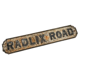 Lot 464 - Original cast iron Radlix Road, London street sign, 71 x 14cm