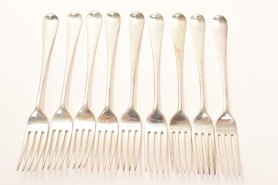 Lot 282 - Set of nine George III table forks