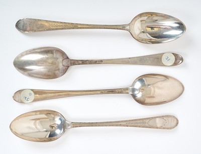 Lot 283 - Two pairs Irish silver pointed end serving spoons