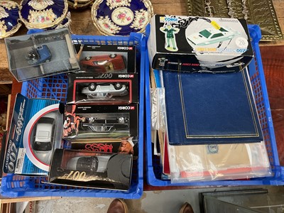 Lot 837 - One box of ephemera and one box of Corgi 007 cars, boxed