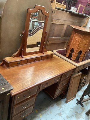 Lot 1242 - Edwardian style mahogany kneehole dressing table with raised mirror back, 131cm wide, 55cm deep, 163cm high