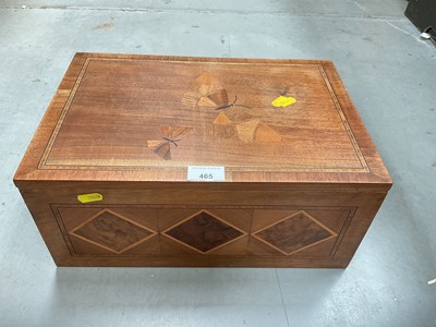 Lot 465 - Contemporary mahogany storage box with cross banded and marquetry decoration of butterflies.