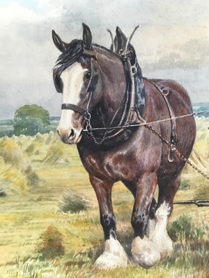 Lot 33 - Dorothy Margaret and Elizabeth Alderson (1900-1992) watercolour - team of work horses ploughing, signed and dated 1975
