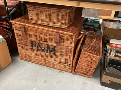 Lot 478 - Large Fortnum & Mason branded wicker hamper, together with two other Fortnum & Mason branded hampers (3)