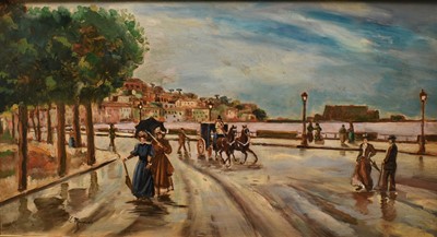 Lot 40 - L. Mancini, oil on board, Neapolitan street scene, signed, in gilt and painted frame. 24 x 45cm.