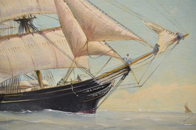 Lot 32 - Michael Barton 1987, oil on board, three masted barque N.B. Palmer launched in 1851, signed, also inscribed verso, in gilt frame. 40 x 60cm.