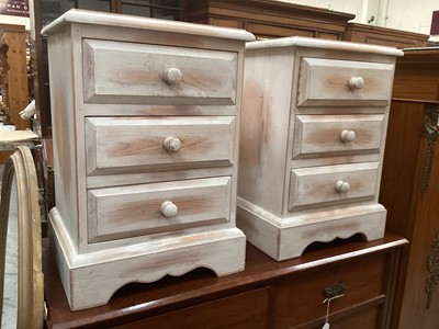 Lot 1255 - Pair of painted pine three drawer bedside chests, 43.5cm wide, 37cm deep, 62.5cm high