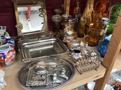 Lot 666 - Selection of plated ware and art Nouveau style mirror