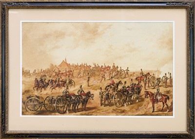 Lot 1214 - Reginald Augustus Wymer (1849-1935) watercolours - Royal Horse Artillary, signed, 42cm x 68cm, in glazed gilt and ebonised frame