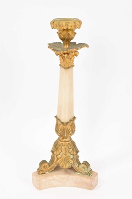 Lot 794 - 19th century alabaster and gilt metal mounted candlestick, in the Etruscan style, 31cm high