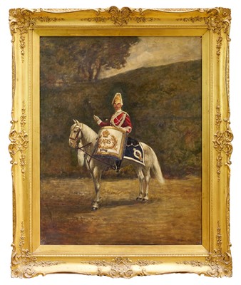 Lot 1157 - Leon Sprinck, early 20th century, oil on canvas - Portrait of Drum Sergeant Major, mounted on Horseback, signed and dated 1930, 92cm x 71.5cm, in gilt frame