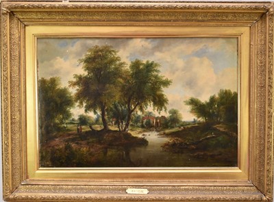 Lot 1217 - Circle of William Henry Crome (1806-1873) oil on canvas - River Landscape, a Farmstead beyond, 50.5cm x 73.5cm, in gilt frame