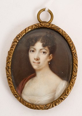 Lot 798 - Early 19th century portrait miniature on ivory, depicting a lady