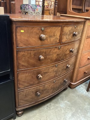 Lot 1264 - 19th century mahogany bowfront chest of two short and three long drawers, 102.5cm wide, 54cm deep, 119cm high