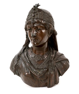 Lot 815 - Cesar Constantino R. Céribelli (1841-1918) bronze sculpture, bust of a young lady in Islamic costume