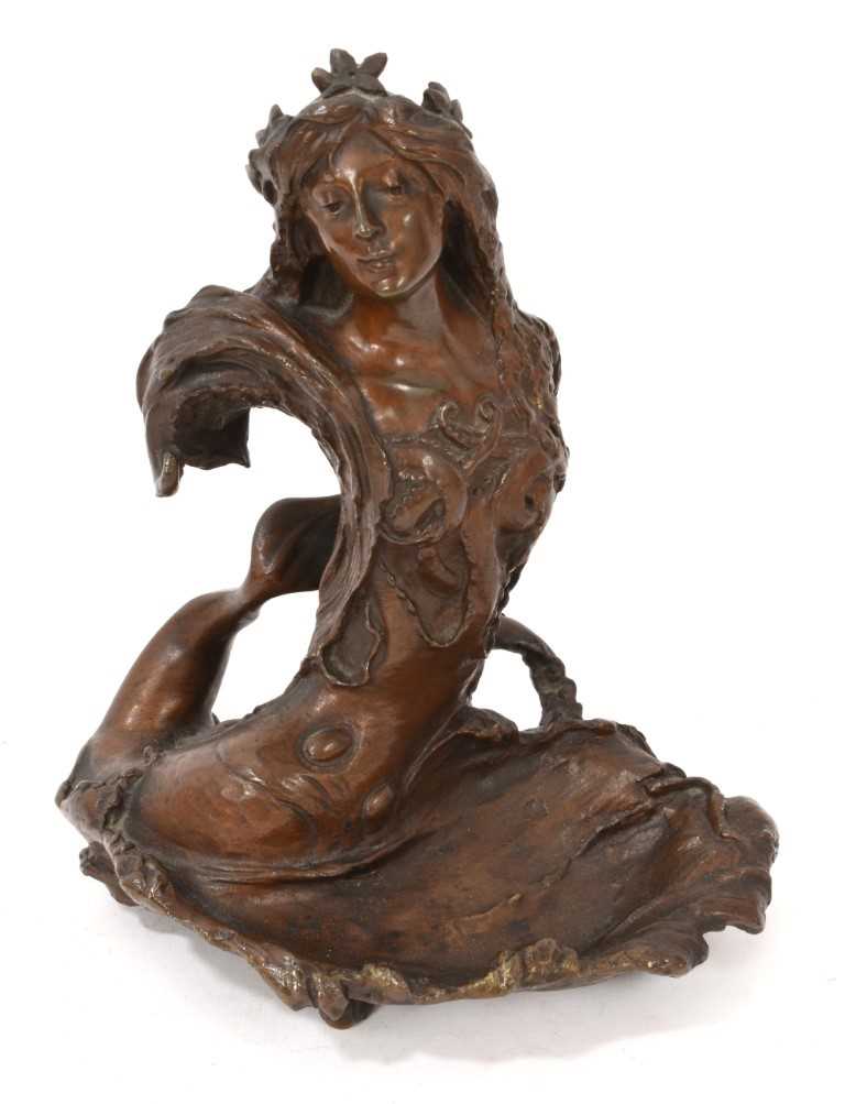 Lot 1135 - Georges Flamand (1866-1931) bronze sculpture of a mermaid, signed