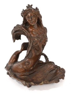 Lot 816 - Georges Flamand (1866-1931) bronze sculpture of a mermaid, signed