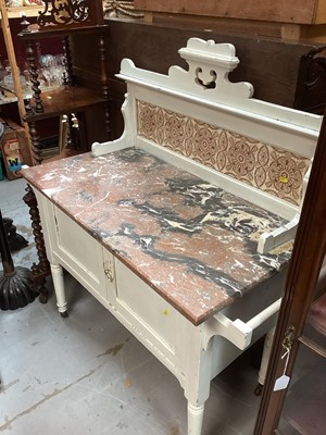 Lot 1276 - Edwardian painted washstand with marble top and tiled back, 109.5cm wide, 48cm deep, 117.5cm high