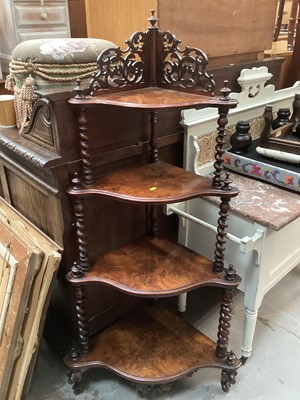 Lot 1277 - Victorian walnut four tier corner whatnot, 141cm high