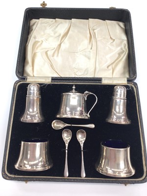 Lot 197 - 1930s five piece silver cruet set in fitted case