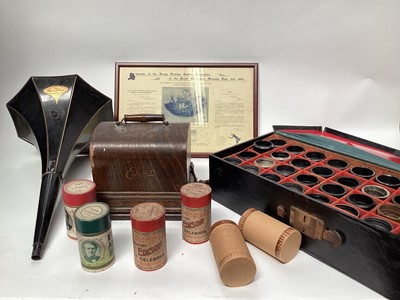 Lot 2230 - Edison phonograph with horn and a collection of wax cylinders