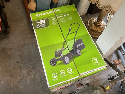 Lot 647 - Greenworks 48v battery powered hand pushed lawnmower