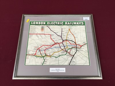 Lot 1457 - London Electric Railways map, circa. 1908 mounted in glazed frame.