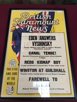 Lot 1454 - Original British Paramount News poster in glazed frame.