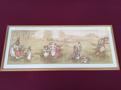 Lot 1455 - Beatrix Potter, Peter Rabbit diorama, mounted in glazed frame, together with a 1928 Birkdale Picture Palace poster mounted in glazed frame (2).