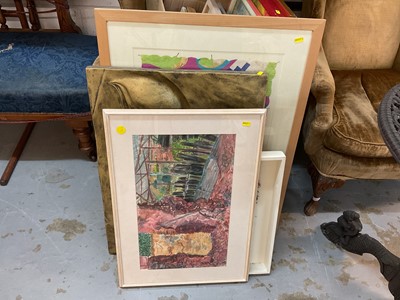 Lot 595 - Group of contemporary pictures, framed textile panel and other mixed media works, some East Anglian artists