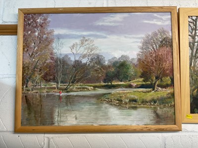 Lot 594 - Chris Child, three oils on board - local views at Hawkedon, Sudbury and Wickham St Paul's, each signed and framed