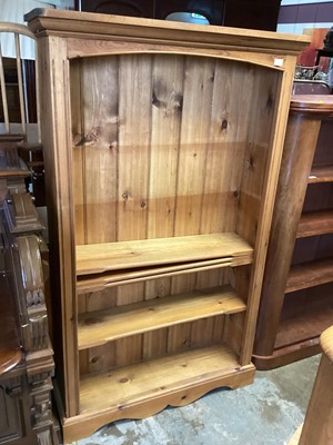 Lot 1303 - Pine open bookcase with adjustable shelves, 99cm wide, 28cm deep, 160.5cm high