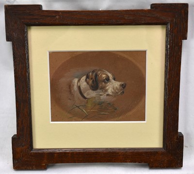 Lot 54 - English School, 19th century, watercolour - A Sporting Dog, 9cm x 12cm, in glazed oak frame