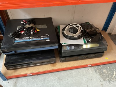 Lot 617 - Sony automatic stereo turntable system PS-LX100, Sony 7 band graphic equaliser SEQ-300, Sony FM-AM Tuner ST-JX380 together with a VHS player and Sony Blue Ray player (All American plug fittings)...