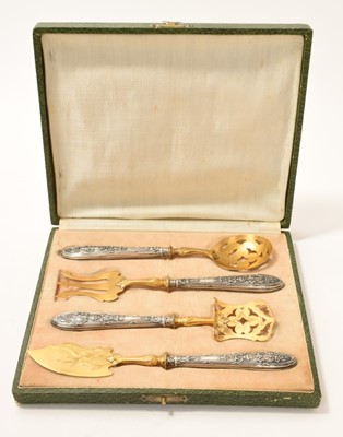 Lot 294 - Late 19th/early 20th century French silver and vermeil cutlery set, hors d'oeuvres set