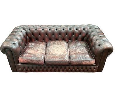 Lot 1317 - Burgundy/brown three seater Chesterfield settee