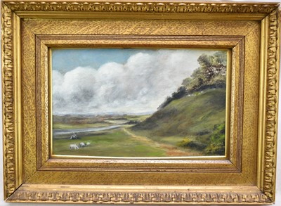 Lot 1074 - J. S. Hankey, early 20th century, oil on panel - A View at Harrogate, signed verso, dated 1907 and inscribed, 14cm x 23.5cm, in glazed gilt frame