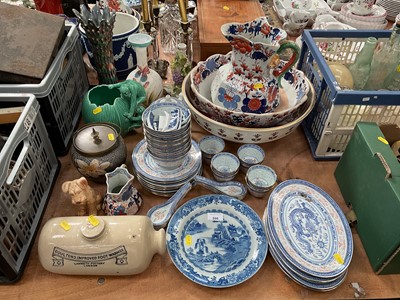 Lot 500 - 19th century Masons ironstone china jug and bowl, Doulton stoneware foot warmer, Sylvac vase and other ceramics and glass.