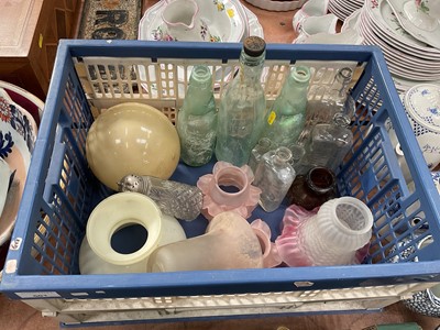 Lot 501 - Group of antique poison, other glass bottles and glass light shades.