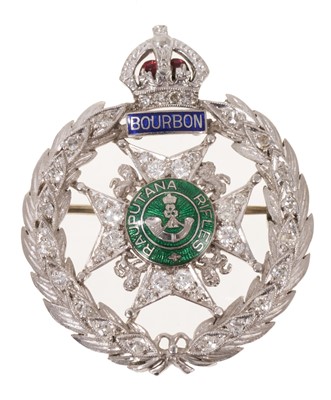 Lot 462 - Diamond and enamel Officer's sweetheart Indian Army regimental brooch for the Rajputana Rifle Brigade