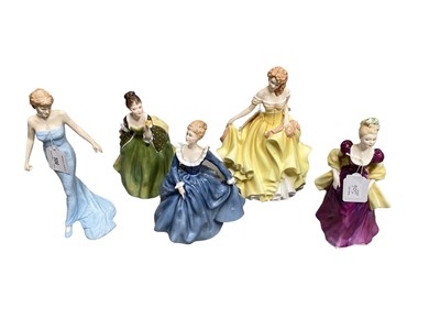 Lot 506 - Royal Doulton Diana Princess of Wales figure HN 5061, together with four other Royal Doulton figures (5).