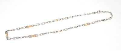 Lot 468 - Cartier style necklace with yellow metal interlocking 'C' and white metal chain links, 54cm.